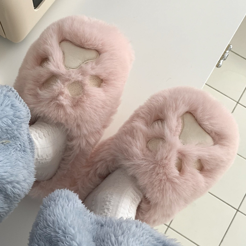 Sewing House - Women Indoor Furry Slippers Cute Cat